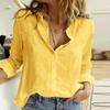 Cotton Shirts Women Solid Color Loose Plus Size Tops Office Blouse Turn Down Collar Long Sleeve Buttoned