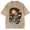 T-Shirts Men's Washed Vintage Skull Sun Pattern Print Street Hip Hop Retro Punk Gothic Harajuku Casual Cotton Short Sleeve
