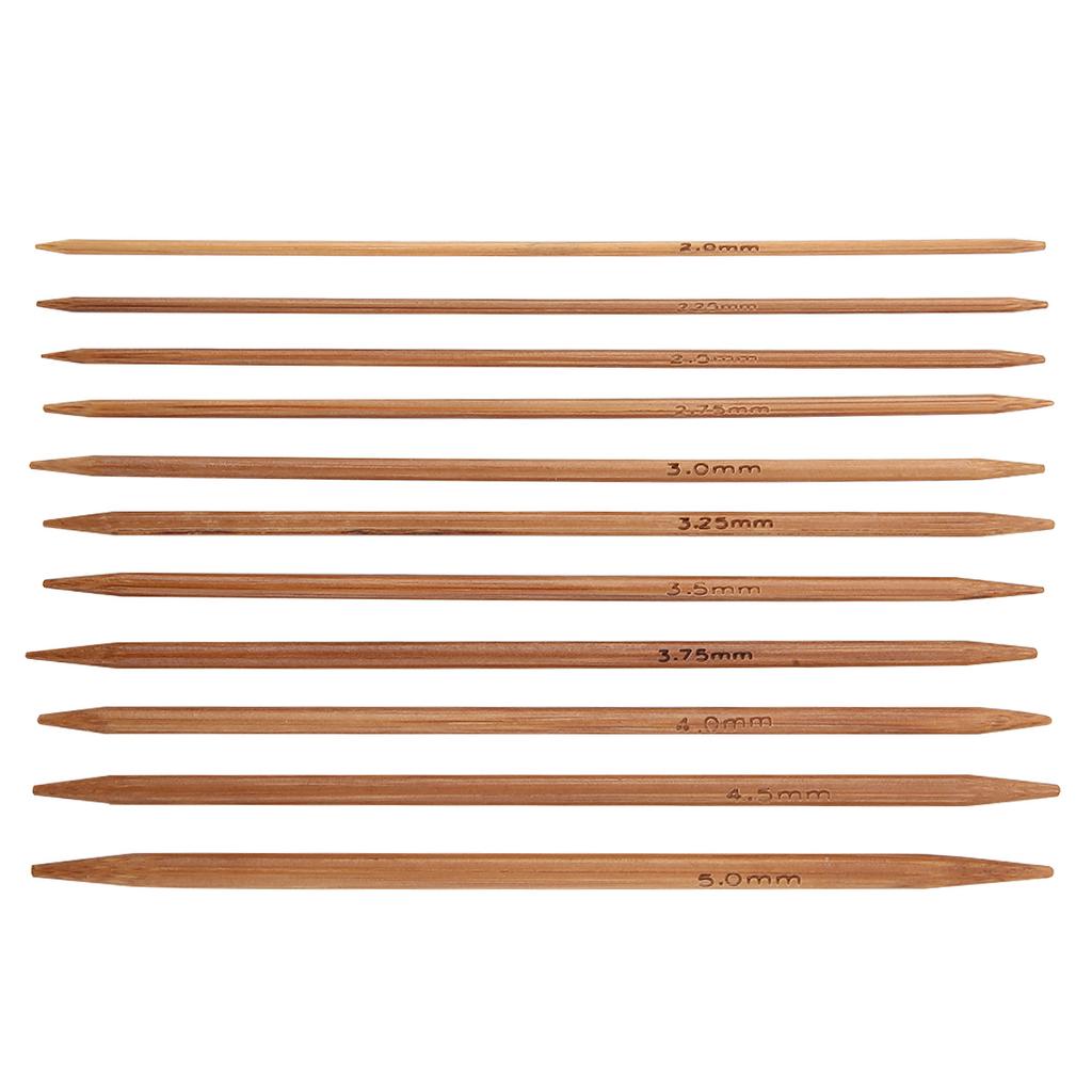 Set of 11 Bamboo Double Pointed Knitting Needles Set 11 Sizes (5.1in 13cm)