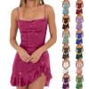 Women's Casual Solid Color Sequin Back Cross Tie Ruffle Edge Sleeveless Suspender Dress
