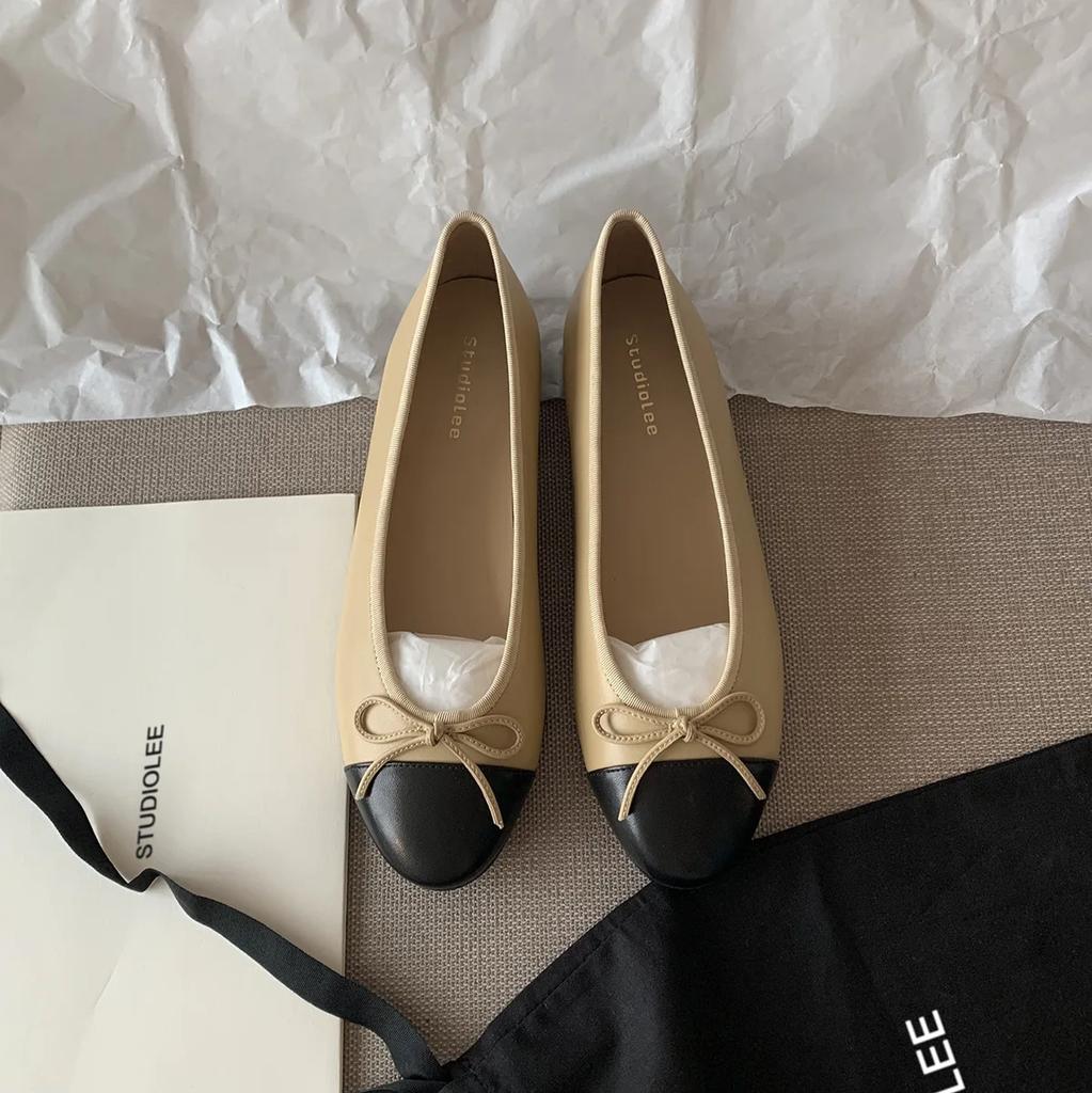 Designer Shoes Women Leather Bowknot Flats Single Fashion Lady Round Toe Light Loafers Ballet Zapados Mujer Size 34-42