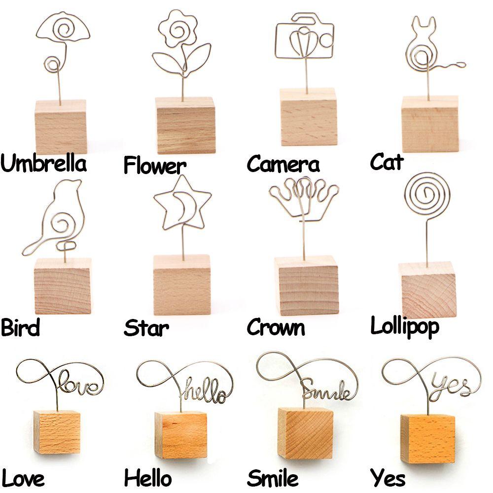 1 PC Creative Wedding Decor Desktop Ornaments Photo Clip Square Wooden Memo Holder Picture Frame