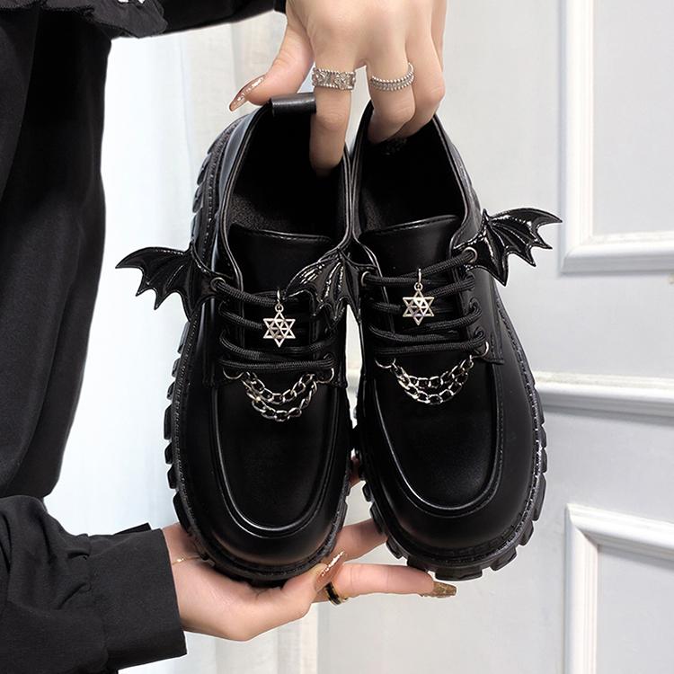 Fashion Metal Chain Chunky Platform Pumps Women 2024 Spring Thick Bottom Patent Leather Loafers Woman Lace Up Black Jk Gothic Shoes