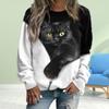 Fall Autumn Women'S Fashion O Neck Long Sleeve T-Shirt Loose Clothes Aristocratic Cat Print T Shirt for Girls Street