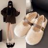 French Fluffy Shoes for Women's Outer Wear 2025 Autumn and Winter New One-pedal Plush Mary Jane Doudou Single Shoes Cotton Shoes