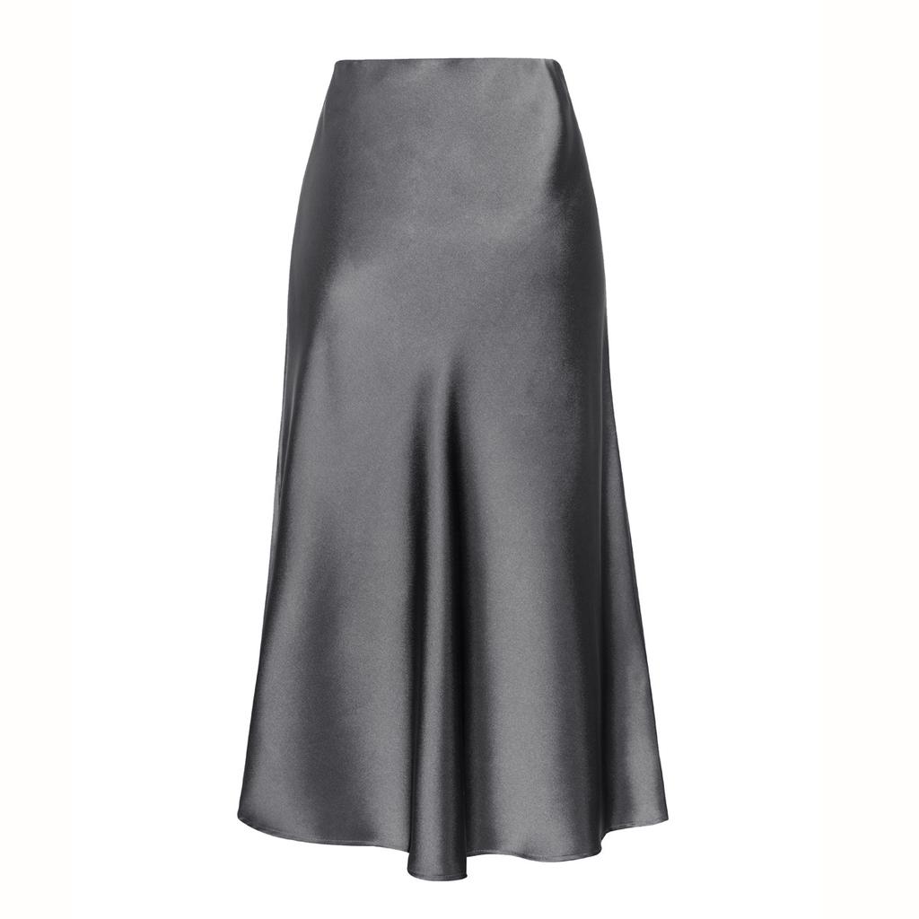 Elegant Temperament, High-quality Acetate Satin Elastic High-waist Split Mid-length Skirt