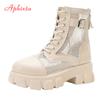 Fashion Aphixta 6cm Thick Sole Summer Breathable Platform Boots Women Buckle Big Size 43 Lace-up Waterproof Height Increasing Boots