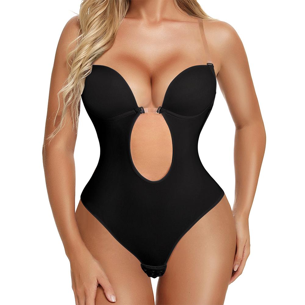 Women's U Plunge Strapless Backless Shapewear Seamless Thong Bodysuit V Neck Body Shaper Padded Bra Camisoles Crop Tops