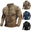 Men's Vintage Outdoor Sports Long Sleeve Top Lace-Up Stand Collar Shirt