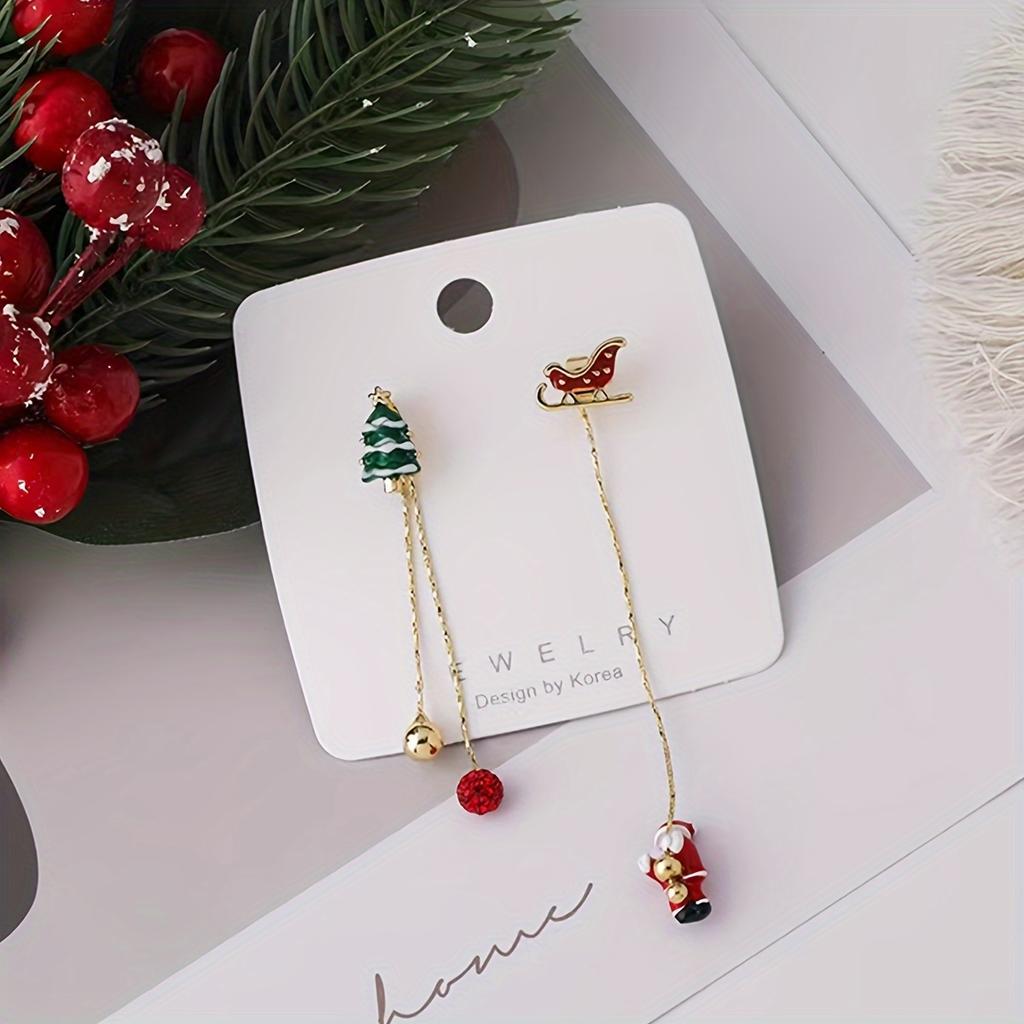 1pc Elegant Cute Style Christmas Earrings Climbing Santa Claus Design Colorful Unique Asymmetrical Long Tassel Earrings Fashion Festival Party Gift