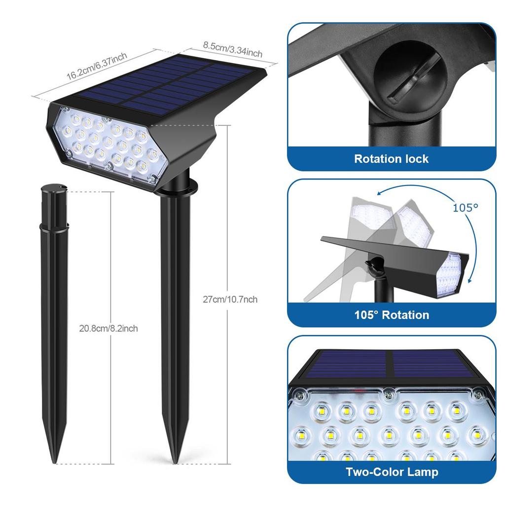 Solar Outdoor LED Spot Lights Waterproof 19 LEDs Solar Lawn Light for Landscape,Courtyard,Garden,Tree Decoration