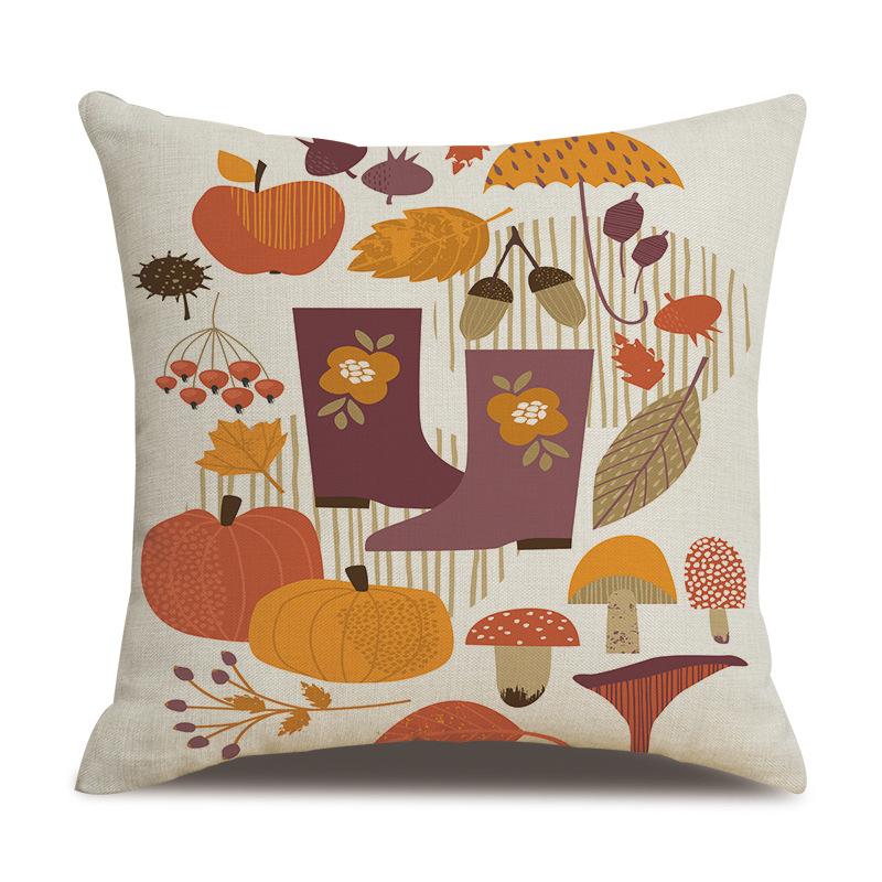 Thanksgiving Linen Pillowcase Autumn Pumpkin Print Pillow Cushion Cover