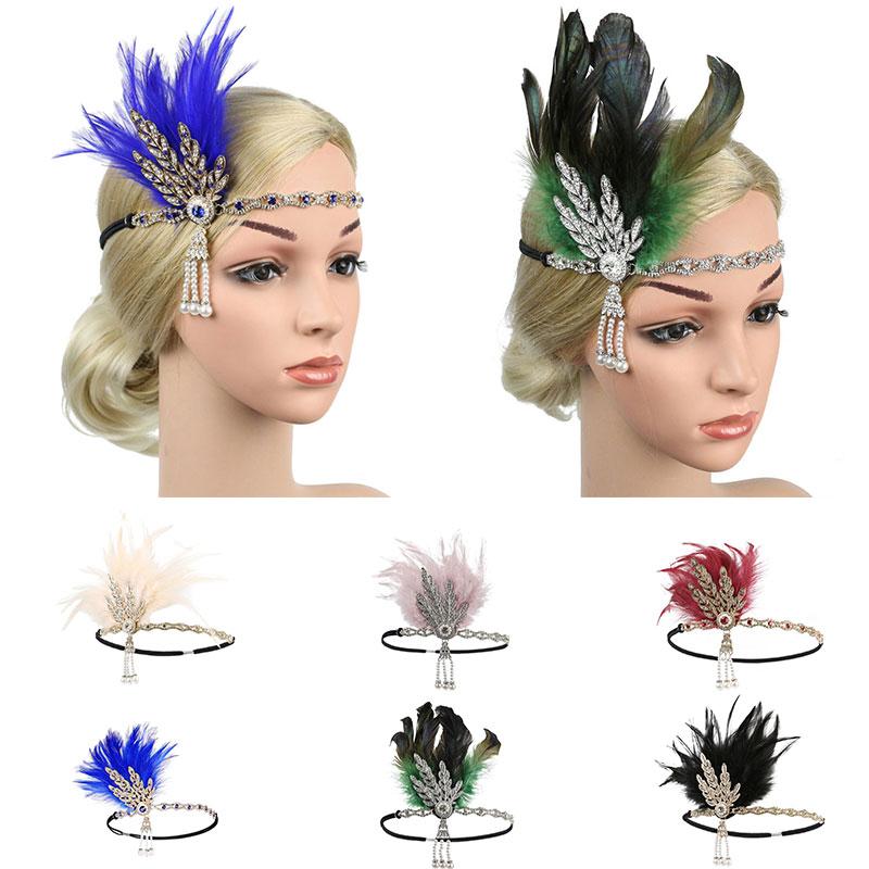 Women Beaded Flapper Performance Headwear Elastic Hair Accessories Vintage Masquerade Party Headpiece Cosplay