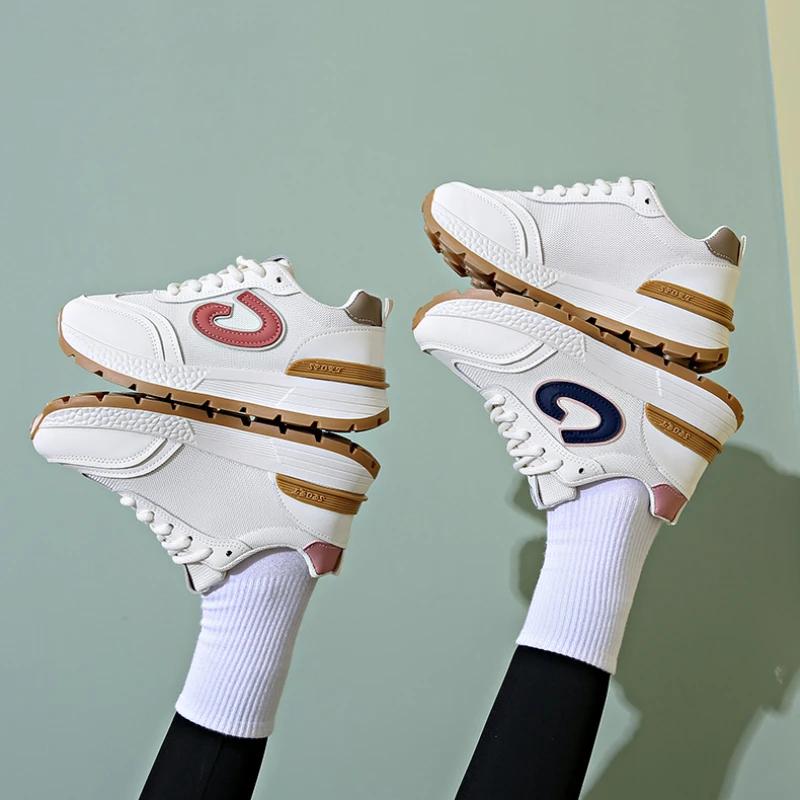 Sneakers Women Casual Sport Shoes Platform Bottom Blue Red Sneakers Fashion Anti Slippery Trend Lace-up Zapatos Outdoor2024