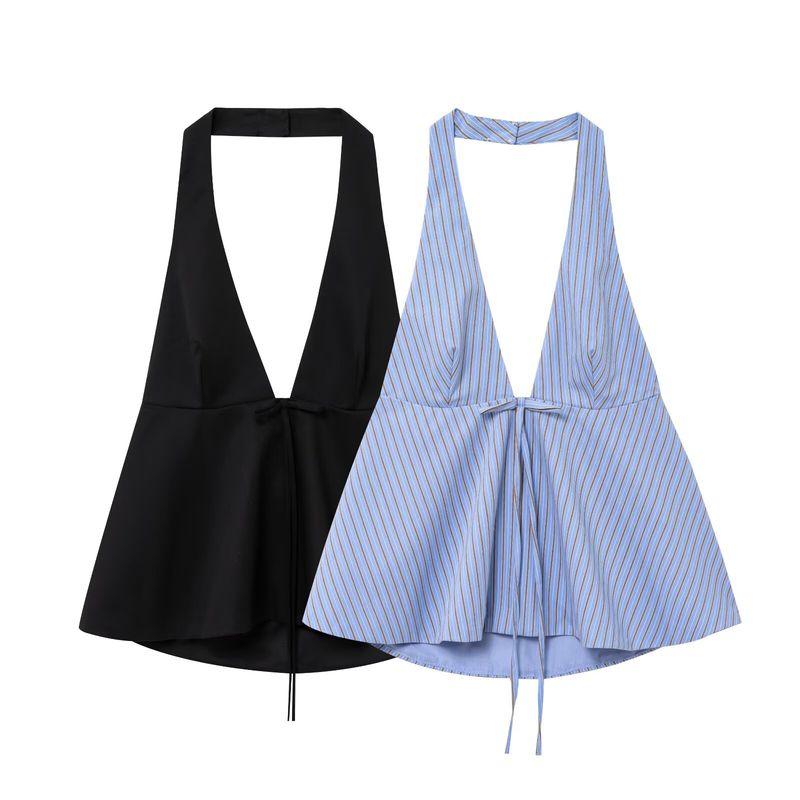 Araltay New Arrival Women's Clothing Fashion Style Fashion All-Match Bowknot Decoration Hanging Collar Open Back Tops 29350
