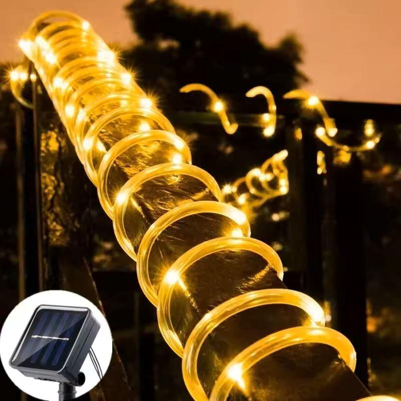 5/10/20M Solar Flower Wreath Tube Rope Light Fairy LED Light String Wedding Outdoor Garden Fence Landscape Lighting
