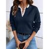Autumn and Winter Fashion Lace V-neck Sweater Solid Color Loose Long Sleeve Women's Knitted Sweater