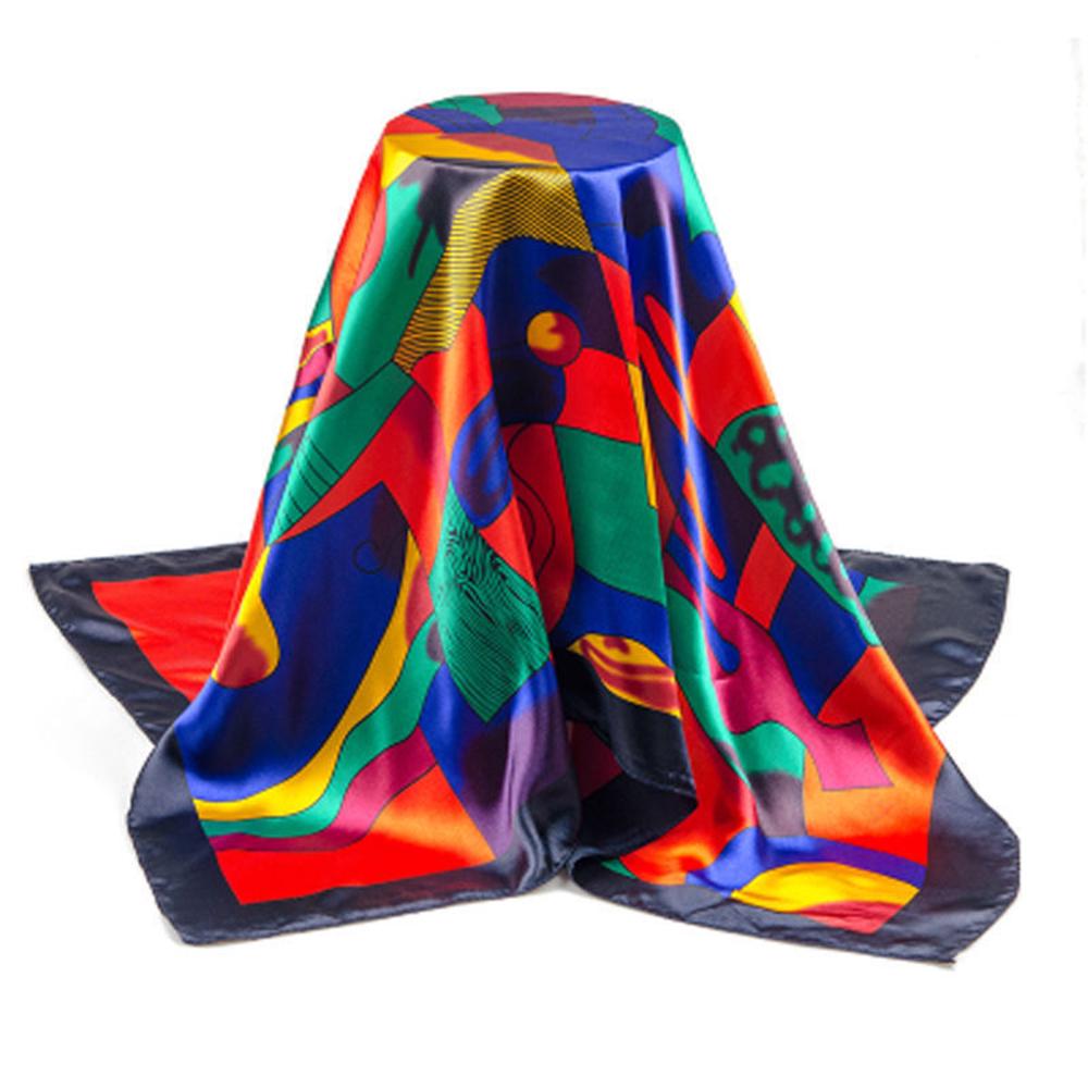 Red Picasso Paint Scarf Women's Head Print Square Fashion Satin Shawl Silk Kerchief Neckerchief