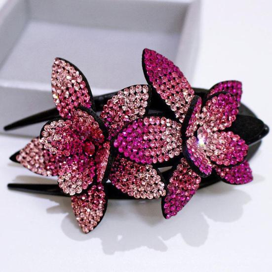 Women Elegant Flexible Rhinestone Flower Duckbill Hair Clip Hairpin Claw Gift