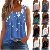Women's Pleated Square Collar Sleeveless Vest Print T-shirt