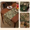Рождественская зеленая жаккардовая дорожка на стол с кисточкой, декоративная праздничная настольная дорожка