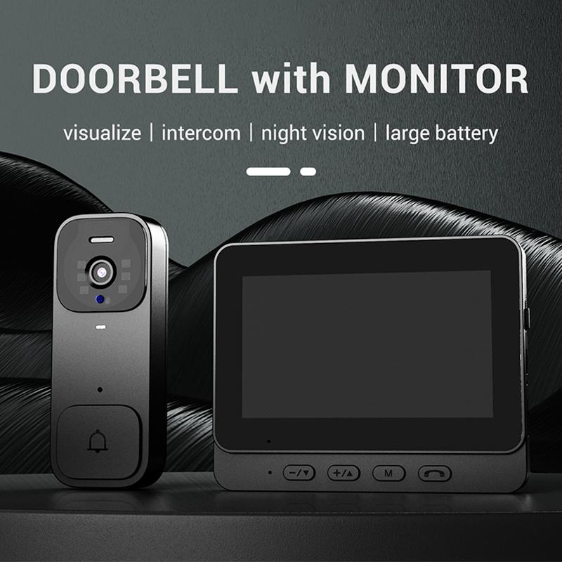2.4G Wireless Smart Video Doorbell Two-way Intercom 4.3-inch Screen Wifi Doorbell Security System Infrared Night Vision Video Door Bell