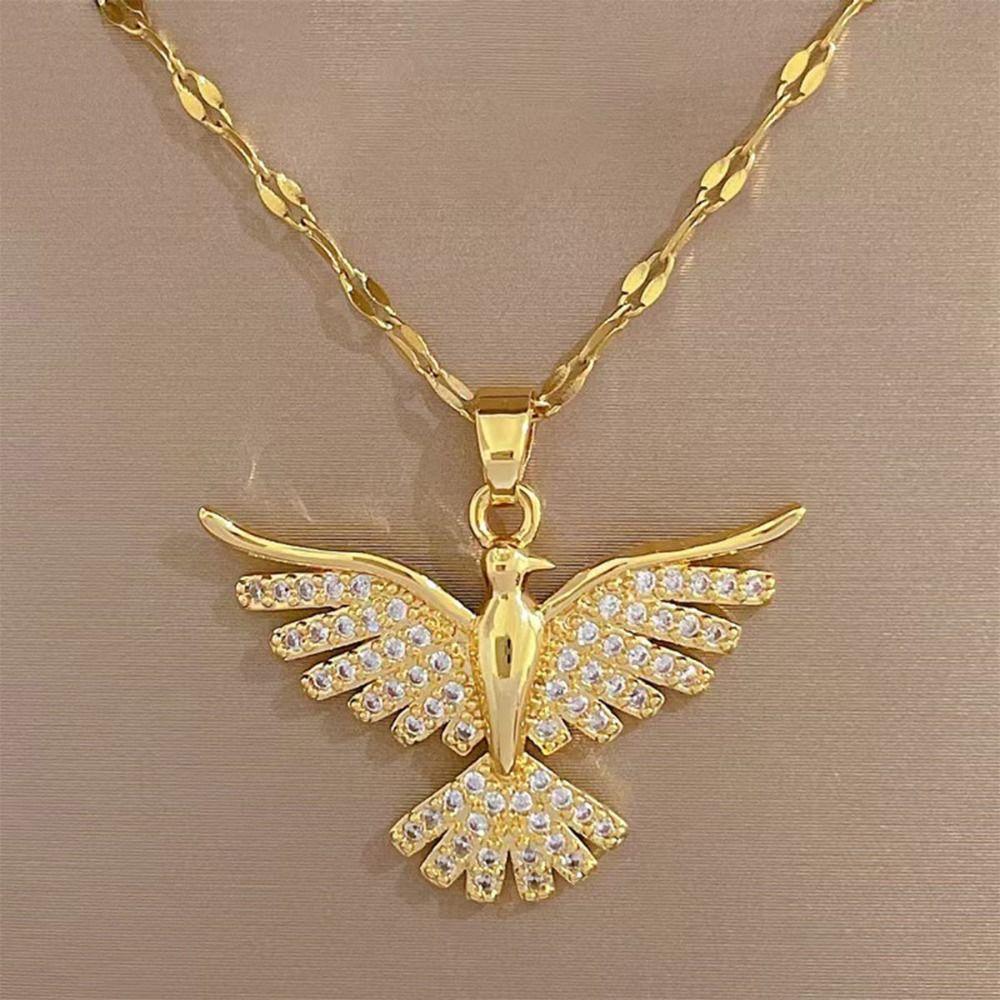Stainless Steel Phoenix Pendant Necklace Golden Stainless Steel Pendant Necklace Woman