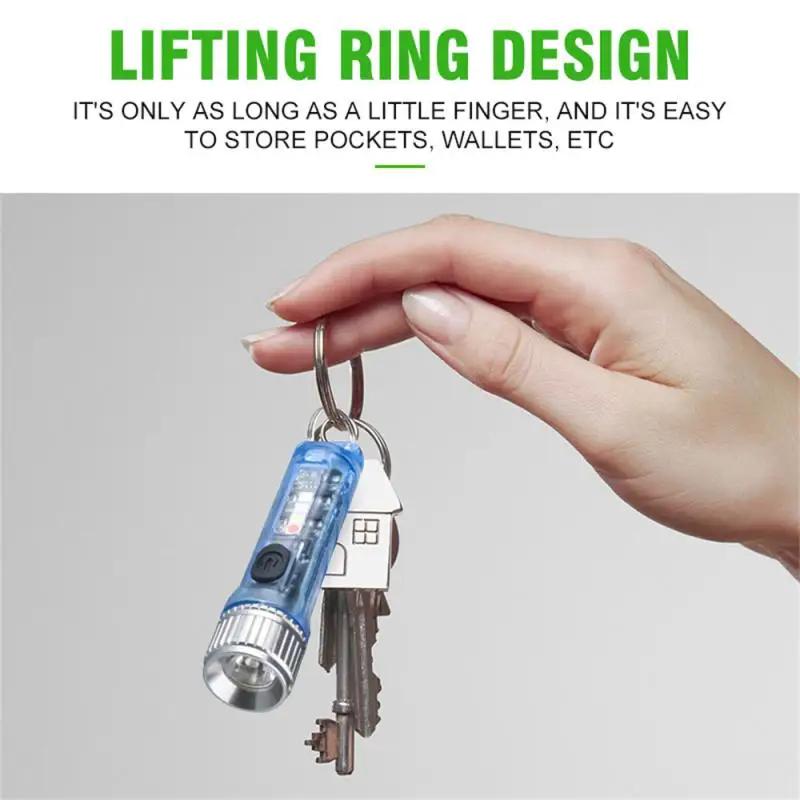 Mini Keychain Flashlight USB-C Fast Charging EDC Multi Functional Pen Clip Nightlight Torch Outdoor Emergency Camping Lantern