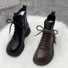 2024 Fashion Round Toe Women’s Platform Non-slip Leather Booties Lace-up Booties Outdoor Casual Daily Hot Boots Botas Mujer