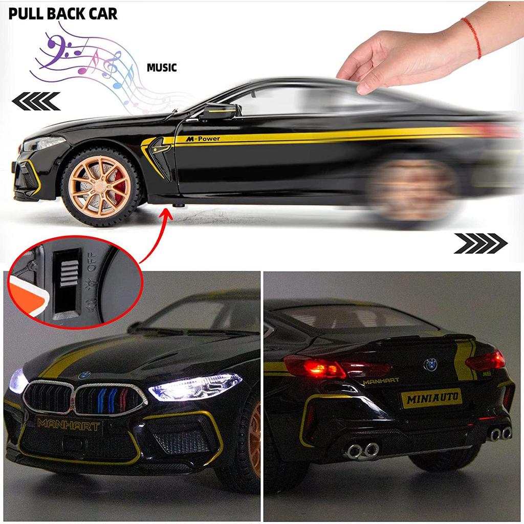 1:24 Scale M8 Model Car, Zinc Alloy Pull Back Toy Car with Sound and Light for Kids Boy Girl