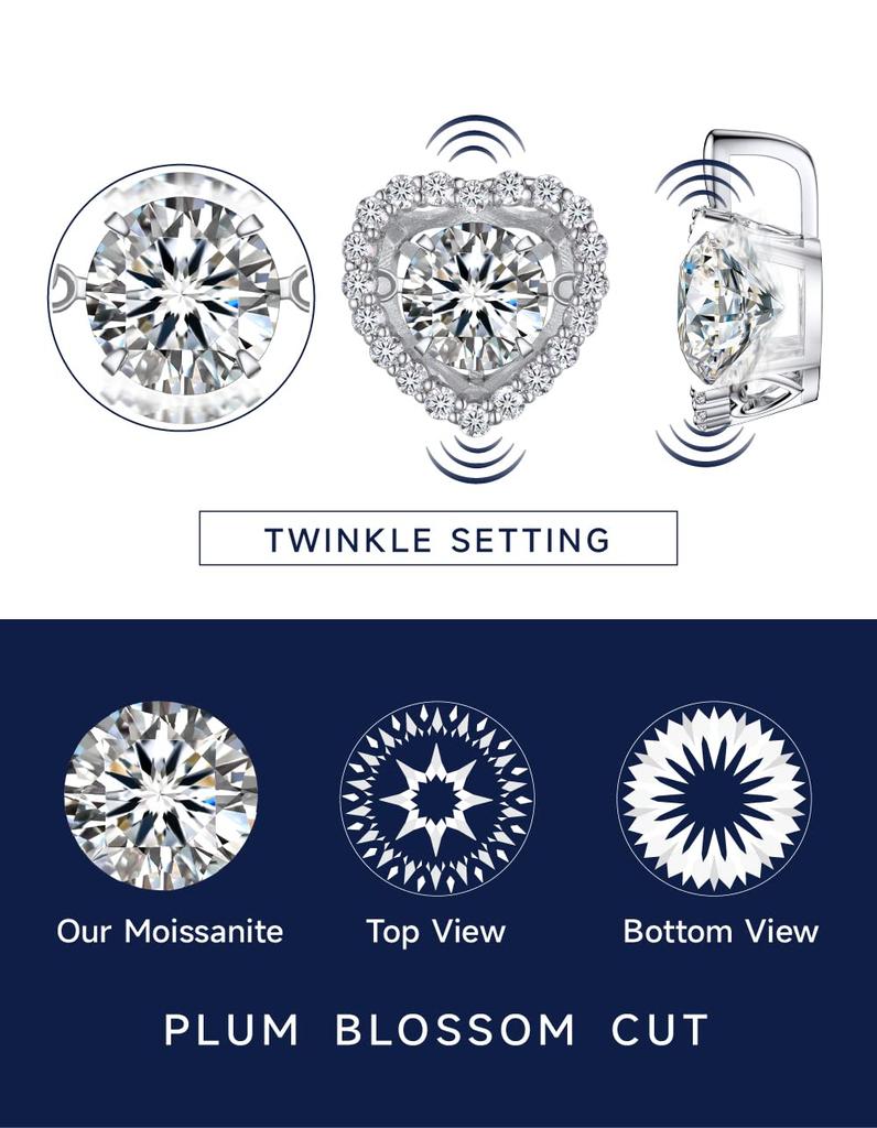 Dancing Stone Carat Moissanite Necklace Silver Necklace with Adjustable Chain and Gift Box [MomentWish] Pendant, 1.3 Women's (Heart)