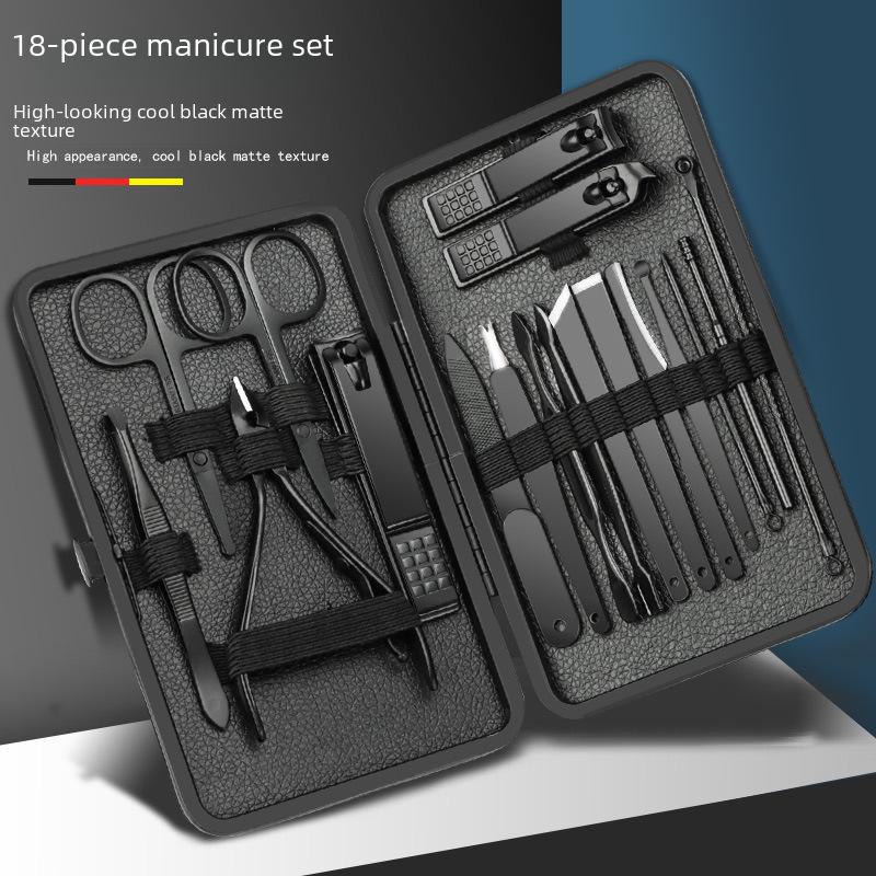 18-Piece Portable Black Stainless Steel Nail Clipper Set