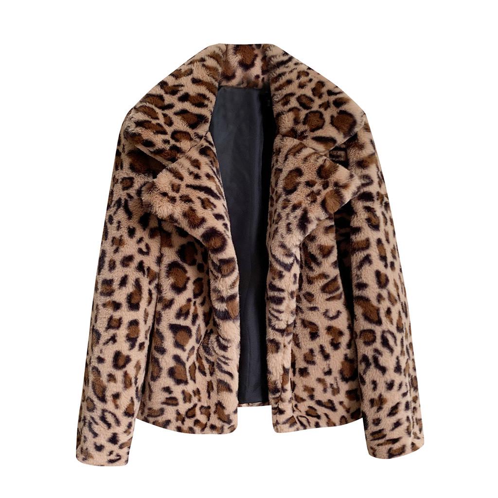 (SU)Women Fashion Autumn And Winter Leopard Print Loose Short Windbreaker Lamb Coat