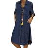 Women Dress Elegent Beauty Lady Dress Collar Splicing Summer Midi Long Lady Pocket Button Denim Loose Lapel Dress