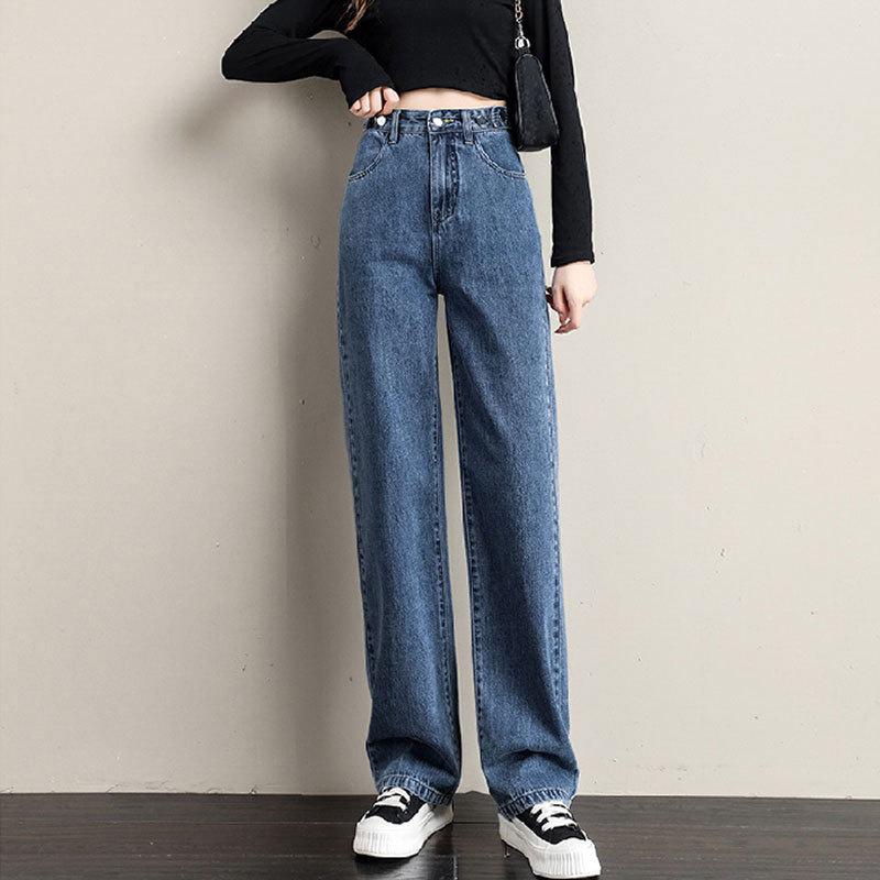 Women's High-Waisted Wide-Leg Pear-Shaped Denim Trousers with Multi-Button Adjustable Retro Design