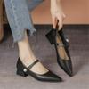 Genuine Leather Women's Shoes Elegant Casual Office Black Shoes Ladies Thick Heel Woman Pointed Toe Fashion Dress Party Pumps