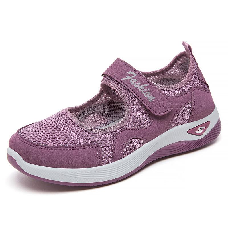 Women's Breathable Mesh Walking Shoes, Solid Color Hook and Loop Sneakers, Women's Footwear