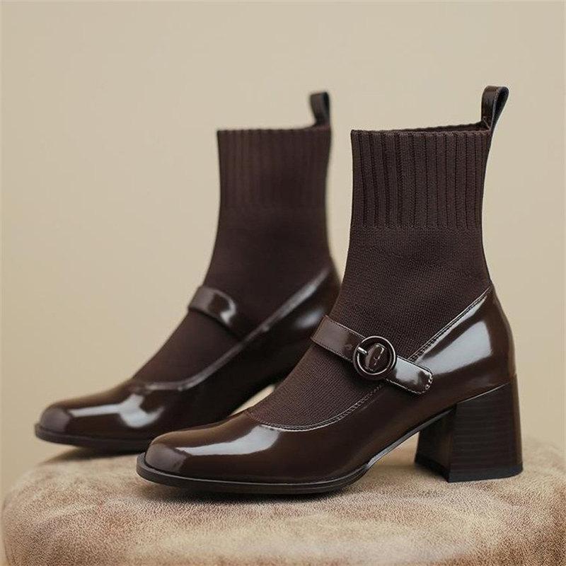 Fashion Women Elastic Sock Boots 2024 New Autumn Winter Round Toe Ankle Boots Women Fashion Slip On High Heels Short Boots Naked Boots