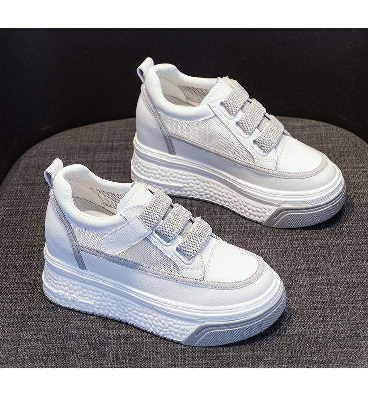 Board Shoes Women's 2025 New Leather Shoes Versatile Thick-soled Muffin Shoes Inner Height Increase Casual Women's Shoes Velcro Single Shoes