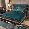 European Vintage Lace Velvet Thicken Bedspread King Size Wedding Quilted Soft Ruffles Bedskirt Set Queen