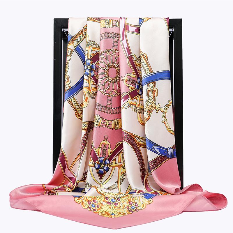 90cm Square Shawls Women Hijab Scarf For Hair Fashion Print Kerchief Neck Scarves Female Silk Satin Bag Scarfs For Ladies Banada