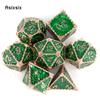 7 Pcs Green Golden Dragon Metal Dice Solid Metal Polyhedral Dice Set Suitable for Role-Playing RPG  Board Game Card Game