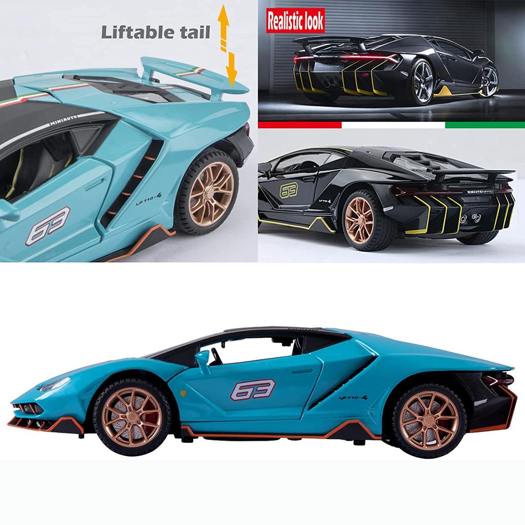 1/24 Scale LP770 Sports Racing Metal Model Diecast Car, Pull Back Vehicles with Light and Sound Toy Cars for Kids Age 3 Year and Up