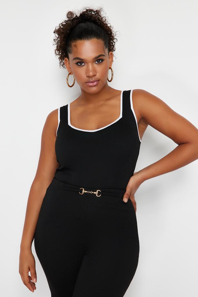 Women's Style Plus Size Navy Blue Bodycon Knitwear Blouse