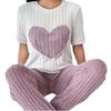 "Women's Autumn Sweet Love Pajama Set: Round Neck, Short Sleeve & Trousers - Comfy 2-Piece Homewear"
