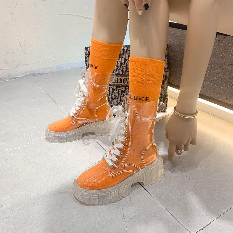 Women Boots Ladies Ankle Boots Fashion PVC Transparent Women's Shoes Botas De Mujer Platform Shoes Brand Designs Women's Shoes