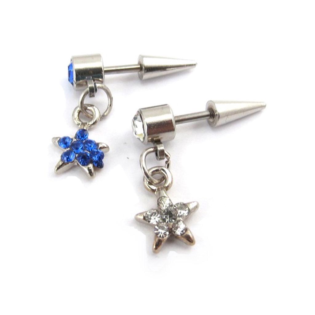 Les Trésors De Lily [K0268] - Pair of Blue and White 'Star' Earring Piercings