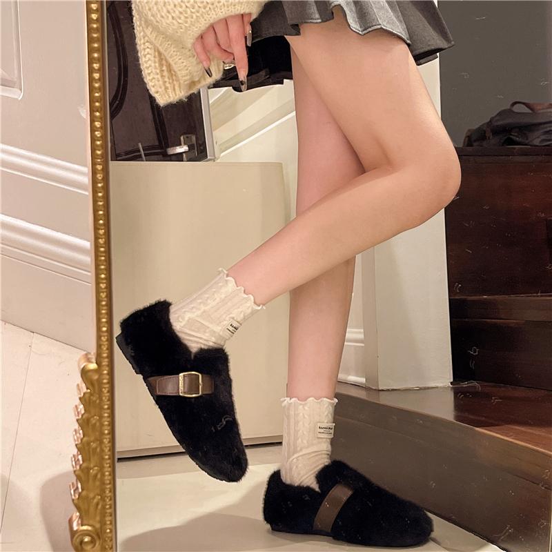 Fashion Faux Fur Women Casual Female Sneakers White Leather Shoes Slip-on Loafers Fur Soft Moccasin Slip On New Winter Soft Ballet Flats