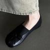 Cowhide~ Leather Bow-toed Shoes, Pig's Trotters, Women's Commuting Elastic Band, Flat-bottomed Retro Ballet Shoes, Single Shoes