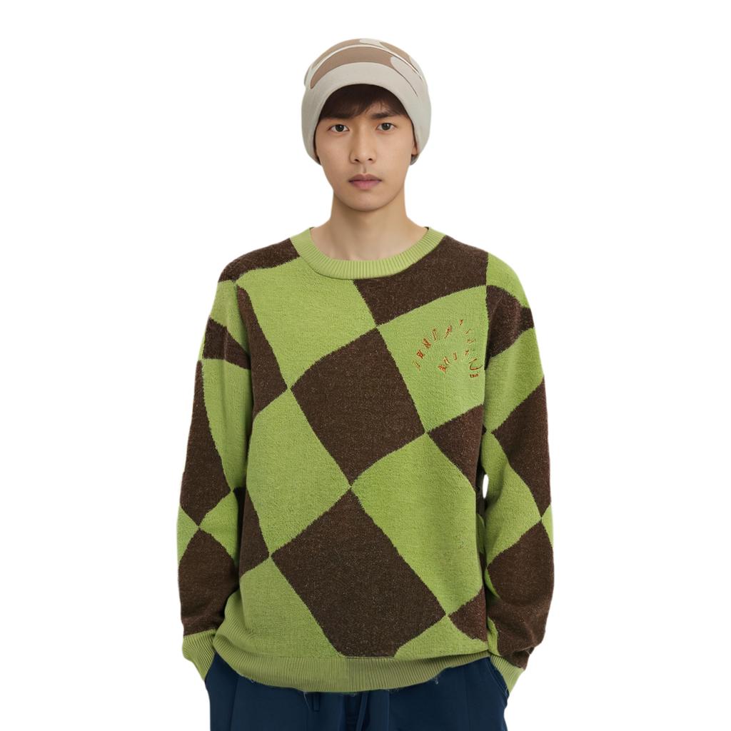 Li Ning Badfive Series Plaid Crew Neck Sweater Men Sweater Fresh-Moss-Green AMBT017-5
